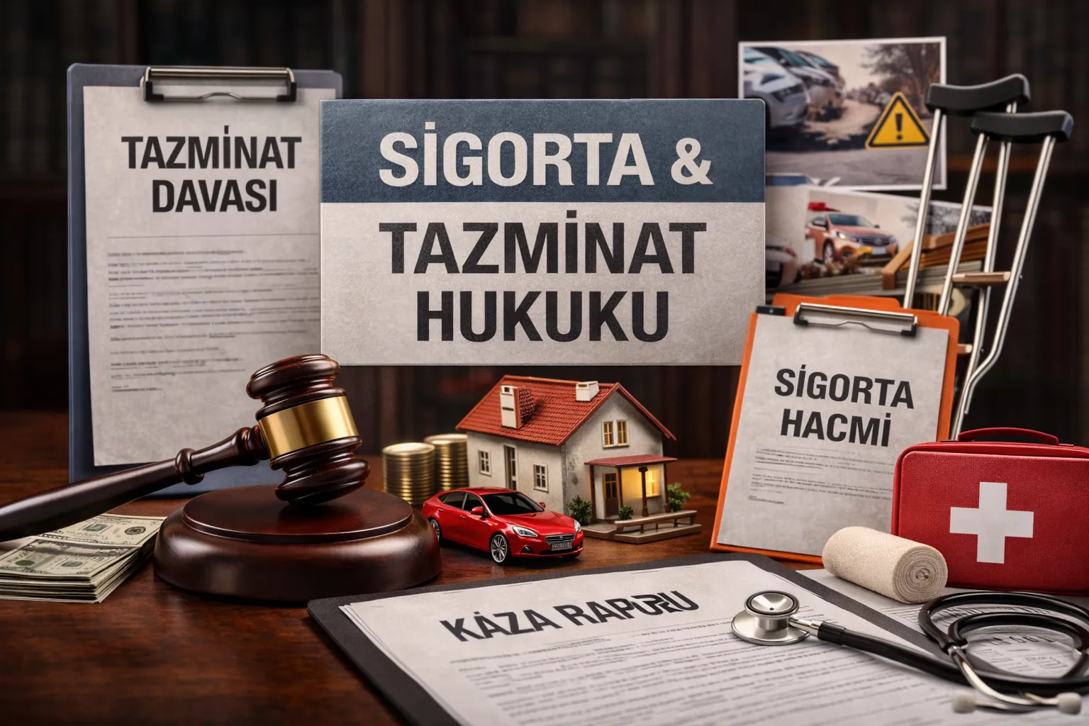 İzmir sigorta ve tazminat hukuku görseli — trafik kazası, iş kazası, sigorta tazminatı